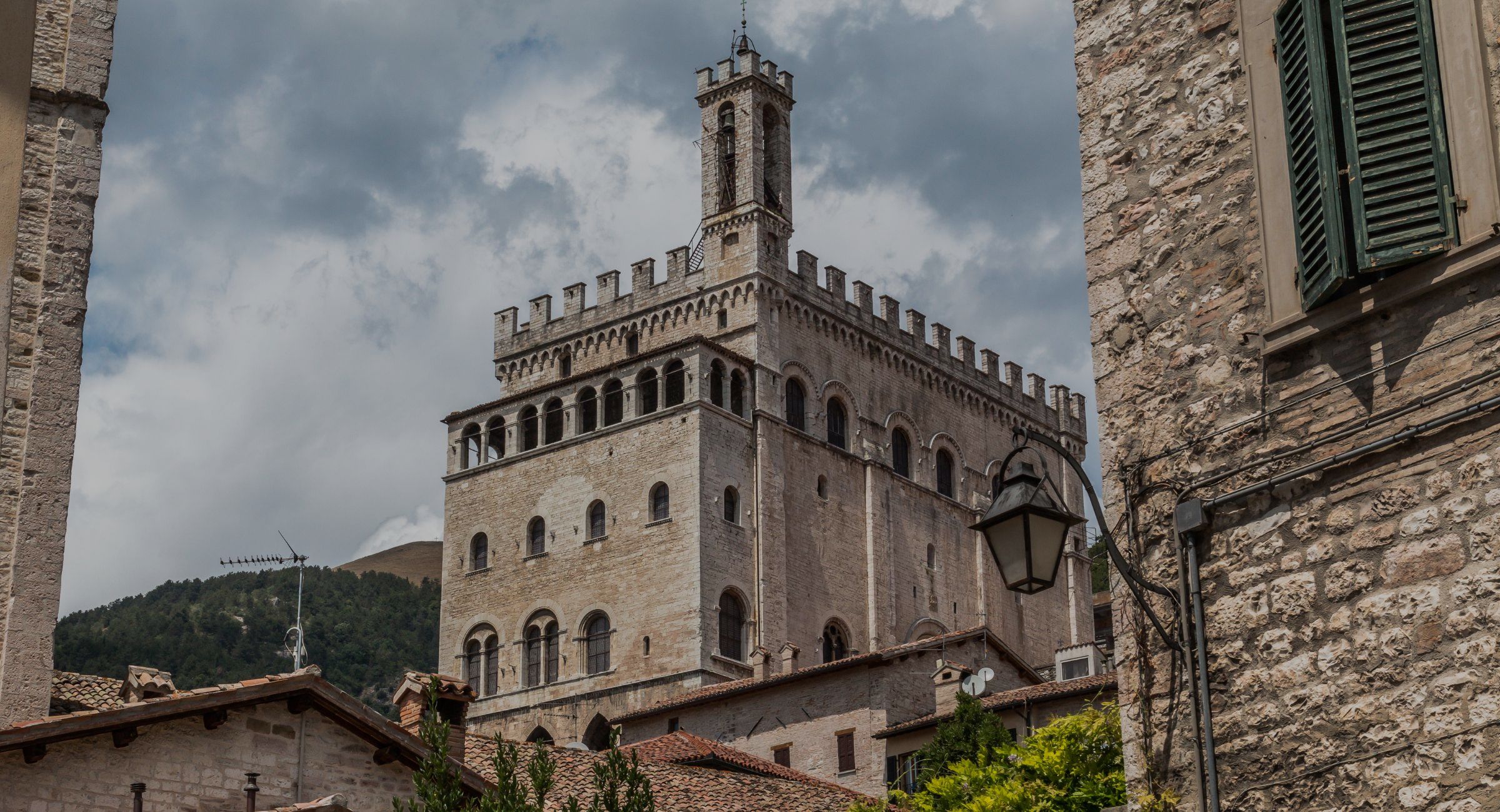View of Gubbio and the Monte Cucco landscape in Umbria