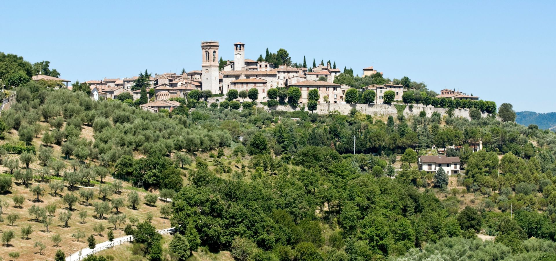 Medieval village of Corciano surrounded by the Umbrian countryside
