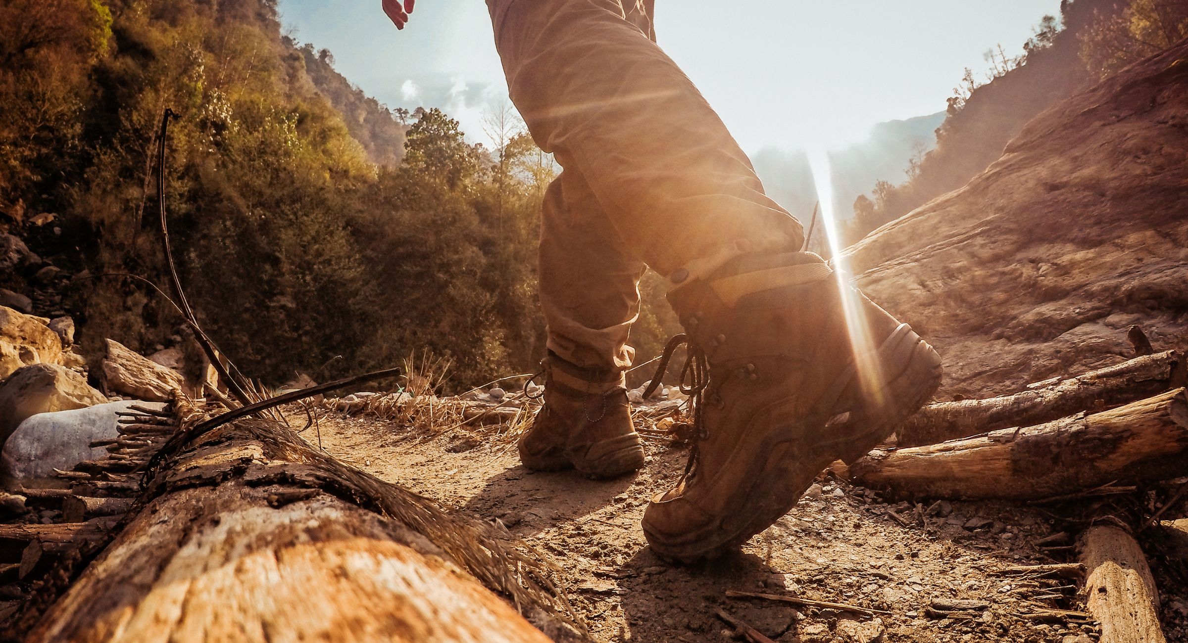 Walking trail through a rugged natural landscape