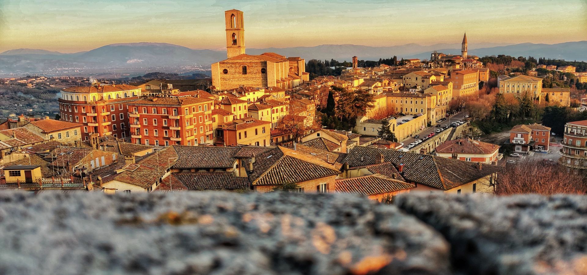 Panoramic winter view of Perugia in Umbria
