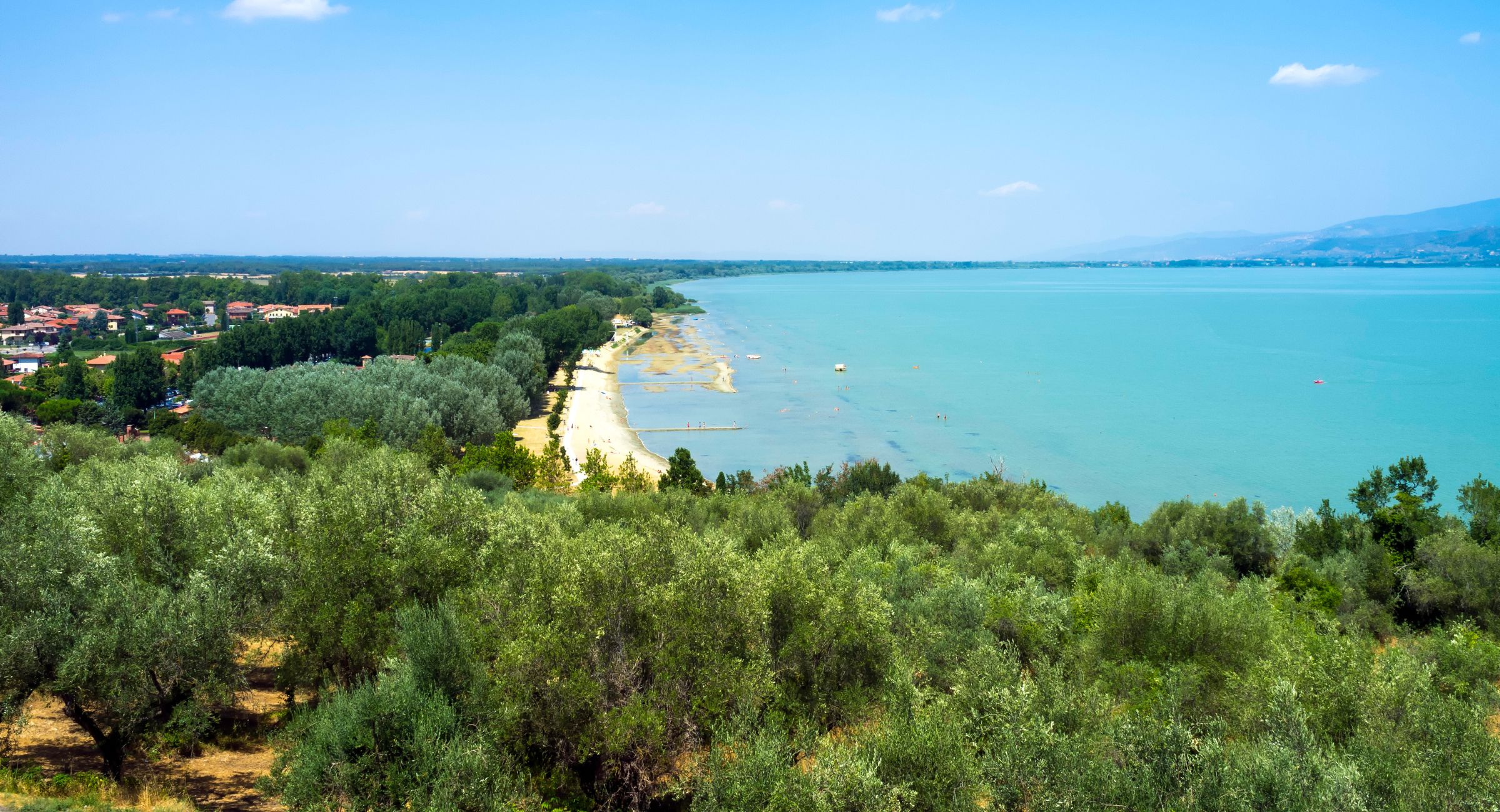 Panoramic view of Lake Trasimeno and the surrounding Umbrian landscape