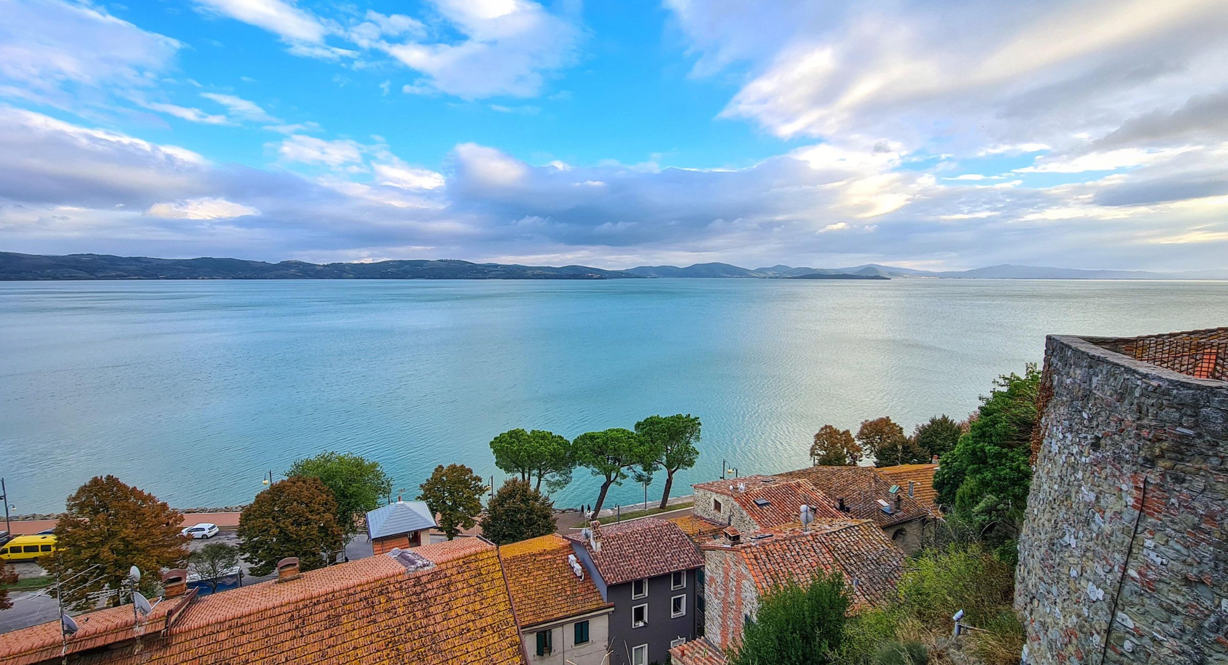 Panoramic view over Lake Trasimeno in Umbria
